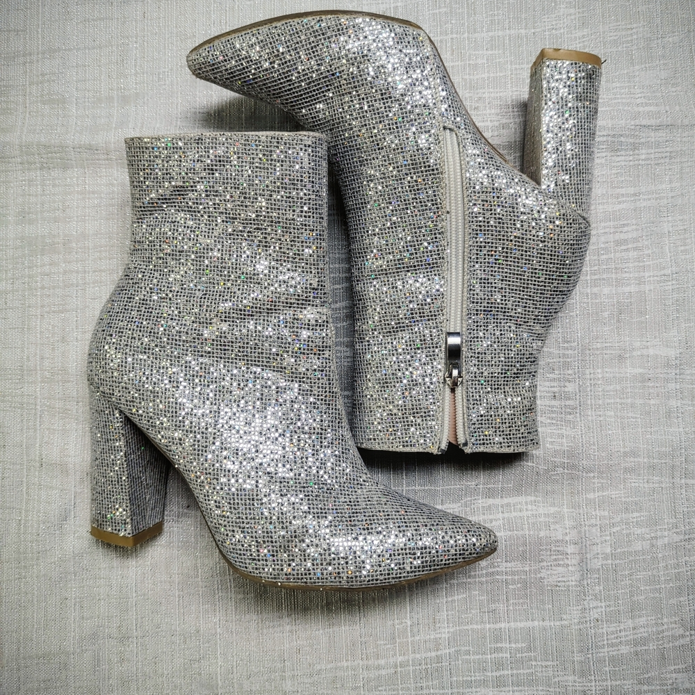 Shimmering Silver Heeled Boots